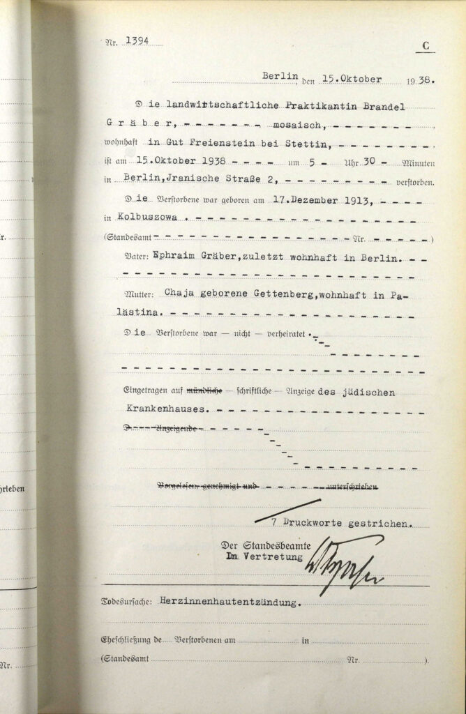Seite aus dem Sterbebuch Standesamt Wedding, 1938 (Quelle: Landesarchiv, Berlin/Ancestry.com)