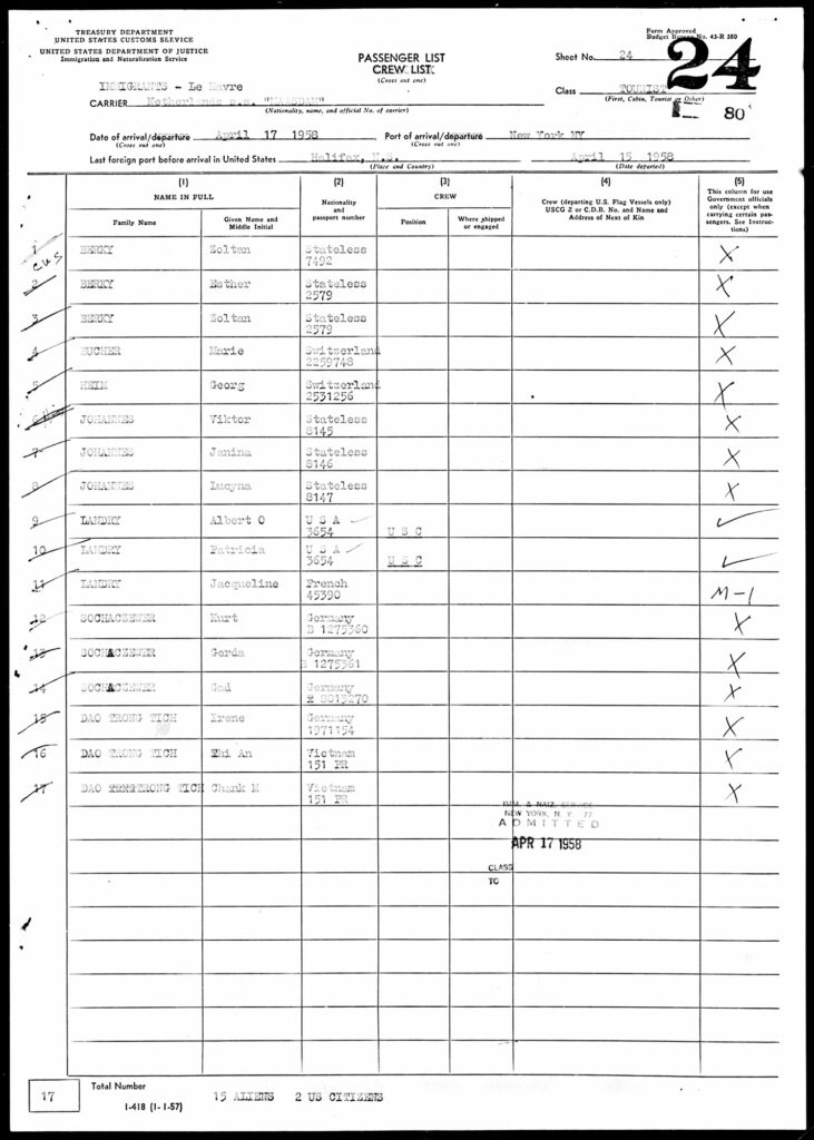 Passage mit dem Schiff Maasdam (Quelle: The National Archives at Washington, D.C./Ancestry)