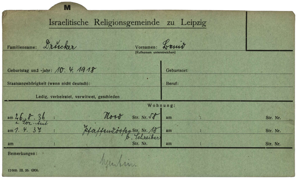 Mitgliederkartei der Israelitischen Religionsgemeinde zu Leipzig (Quelle: Arolsen Archives)