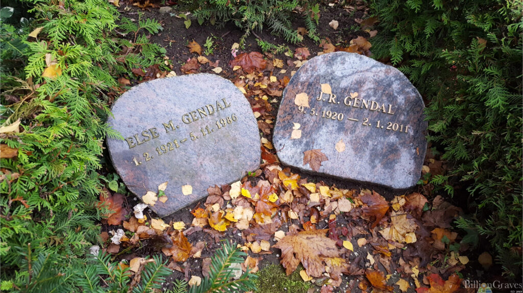 Abbildung: Grab von Joachim Rudi und Else M. Gendal auf dem Friedhof Hellerup kirkegård (Quelle: billiongraves)